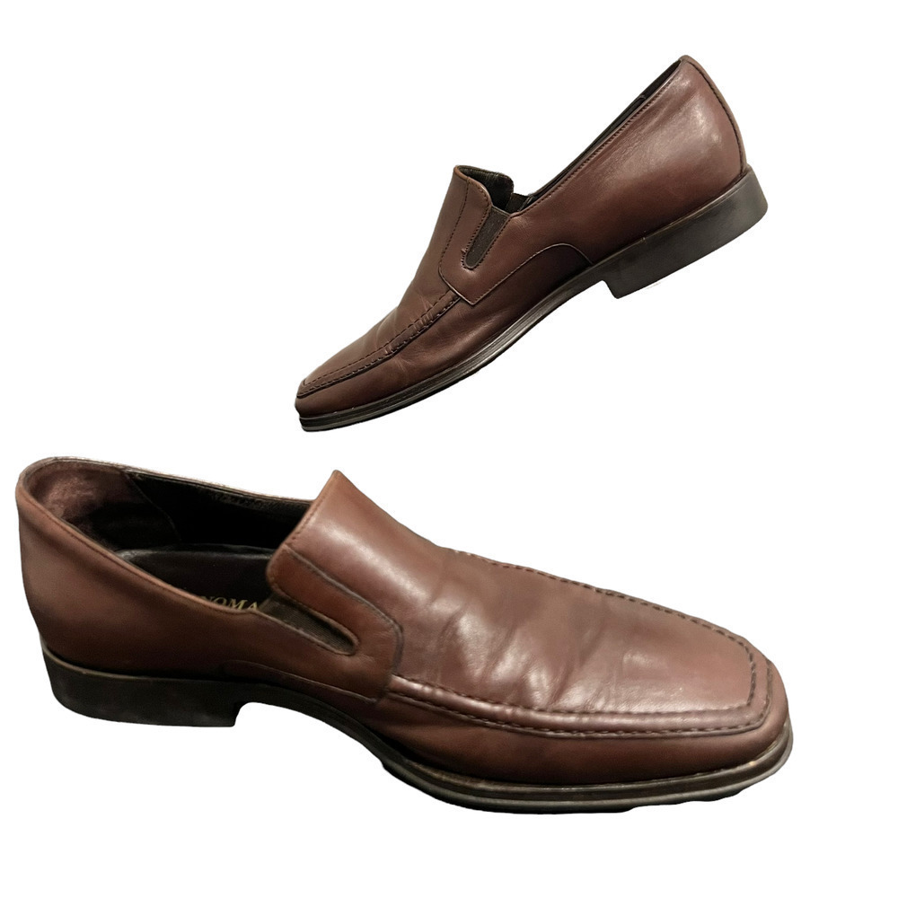 Bruno Magli Mens Brown Raging Slip-On Loafer Leather Shoes Square Toe Size 7.5M